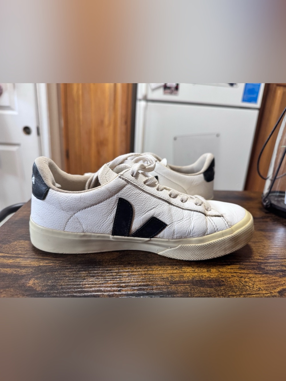 VEJA Campo White Black Leather Sneakers Size 38 US 7